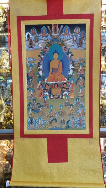 Tranh Thangka Phật A Di Đà Cõi Cực Lạc_120x80xm